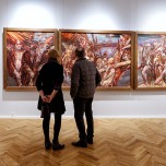 Das Triptychon von Frank Ruddigkeit zeigt in verdichteter Form den „Arbeitstag eines Bergmannes“ – es gilt als eines der bedeutendsten Werke in der Ausstellung.